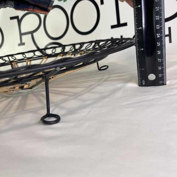 Large Woven Bamboo & Black Metal Round Tray Boho Farmhouse Decor 17” - Picture 5 of 9